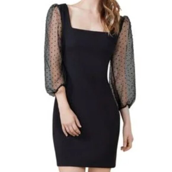 BCBGeneration 3/4 Sheer Sleeve Square Neck Mini Dress - Black - size Small - Picture 10 of 10